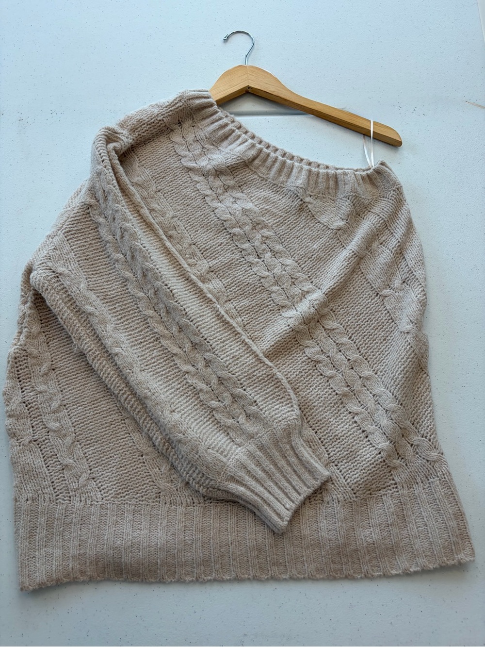 BiBi Cable-Knit Scoop Neck Sweater in Beige